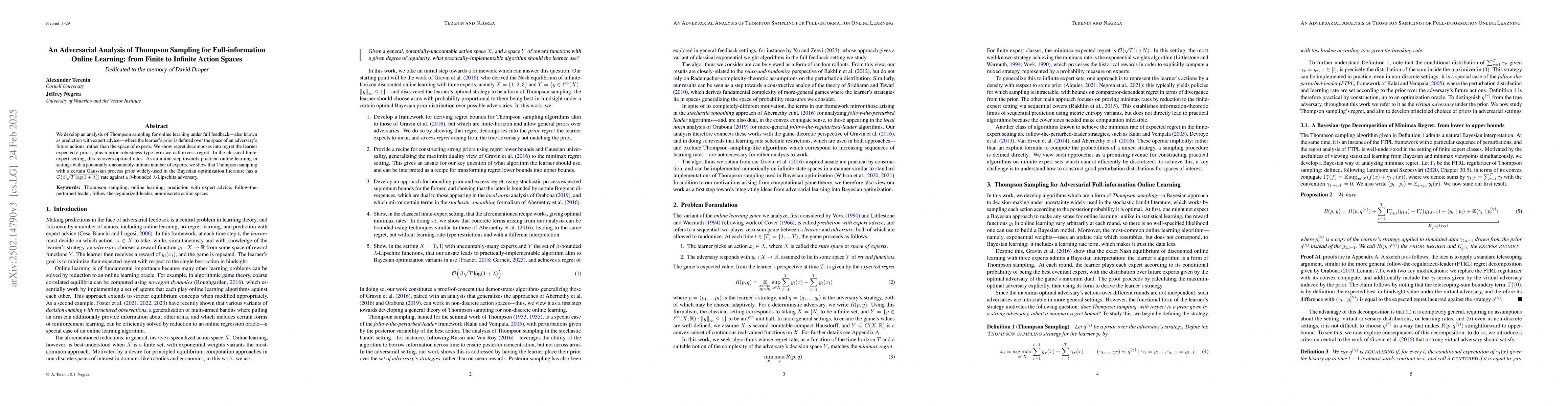 Thumbnail for An Adversarial Analysis of Thompson Sampling for Full-information Online
  Learning: from Finite to Infinite Action Spaces
