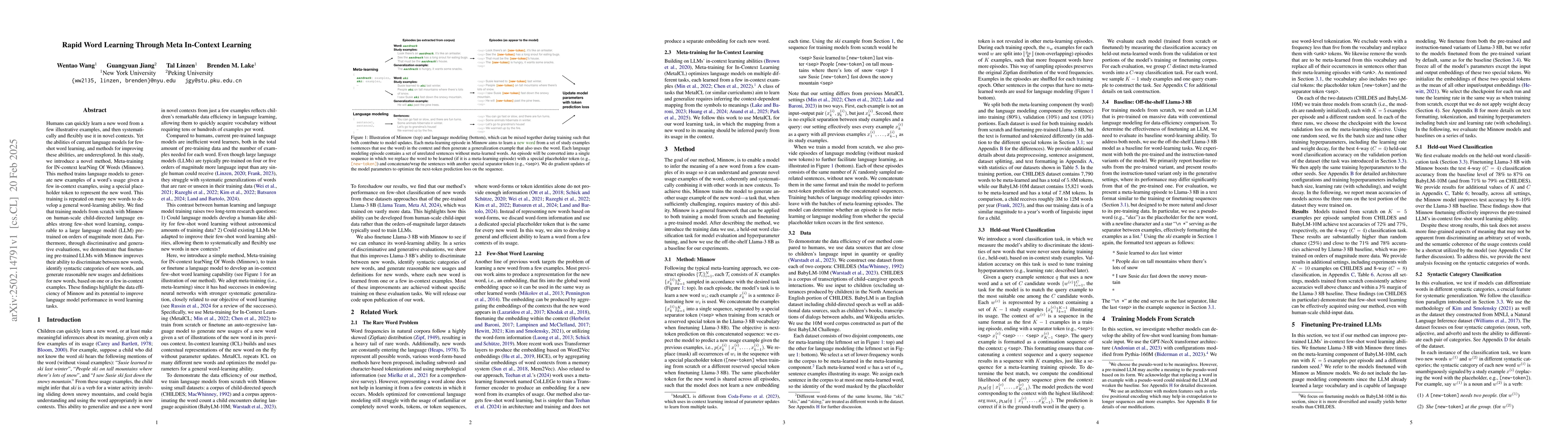Thumbnail for Rapid Word Learning Through Meta In-Context Learning