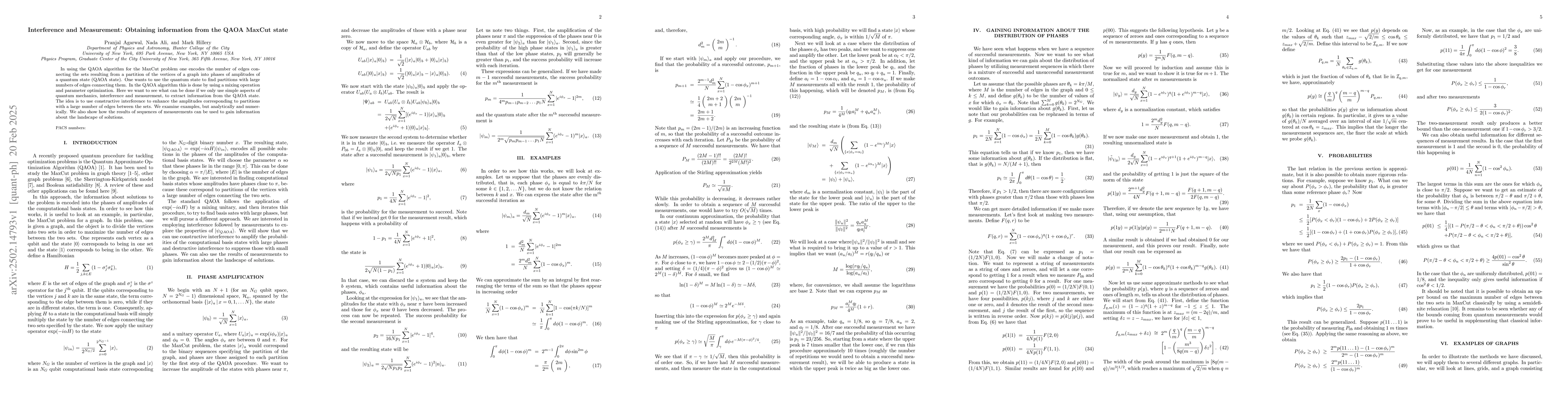 Thumbnail for Interference and Measurement: Obtaining information from the QAOA MaxCut
  state