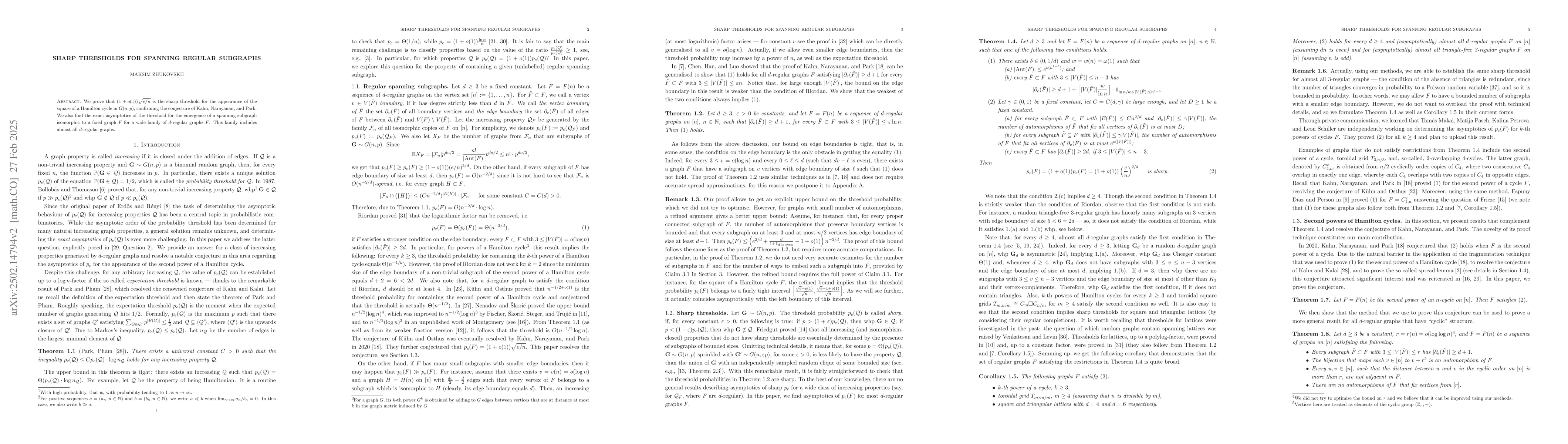 Thumbnail for Sharp thresholds for spanning regular subgraphs