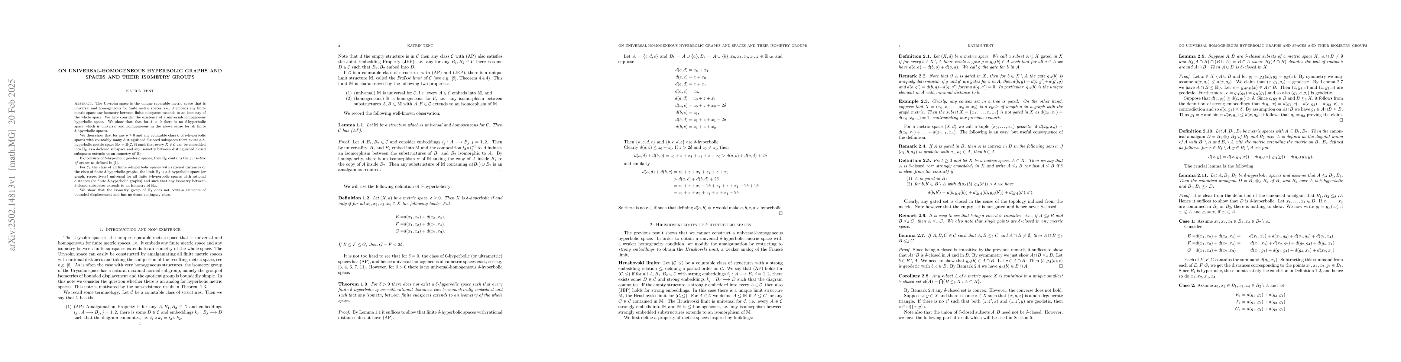 Thumbnail for On universal-homogeneous hyperbolic graphs and spaces and their isometry
  groups