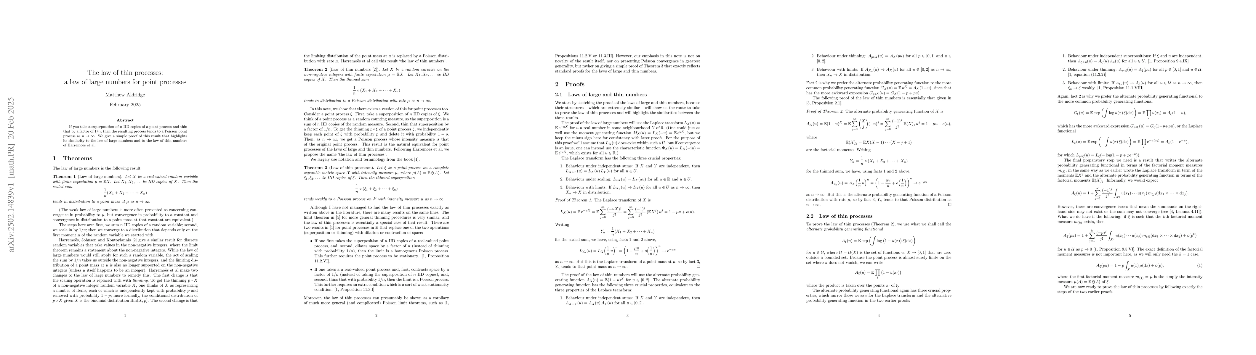 Thumbnail for The law of thin processes: a law of large numbers for point processes