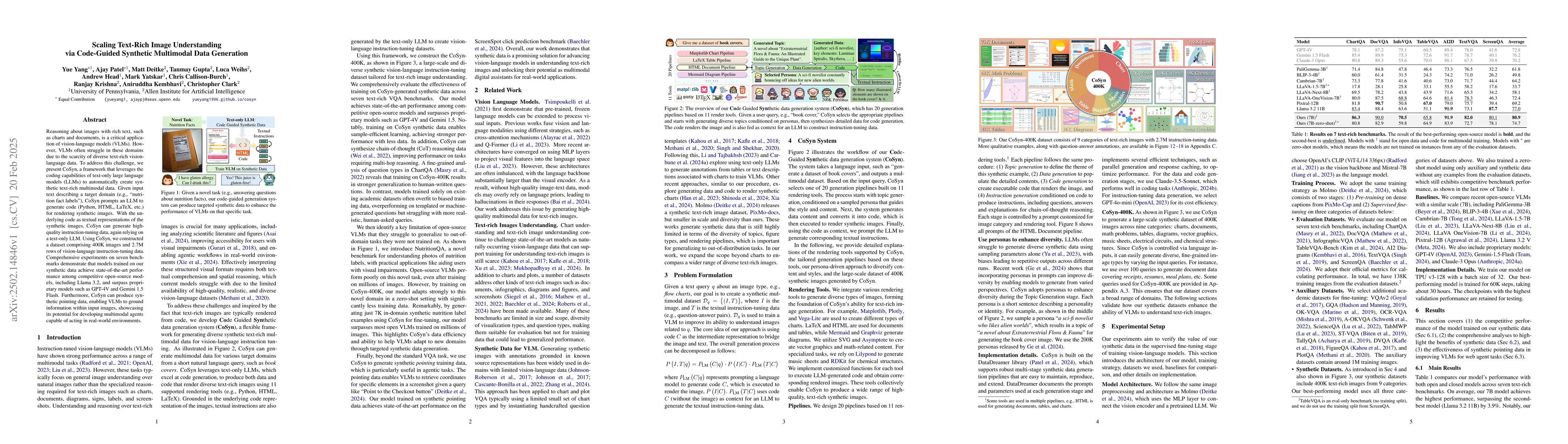 Thumbnail for Scaling Text-Rich Image Understanding via Code-Guided Synthetic
  Multimodal Data Generation