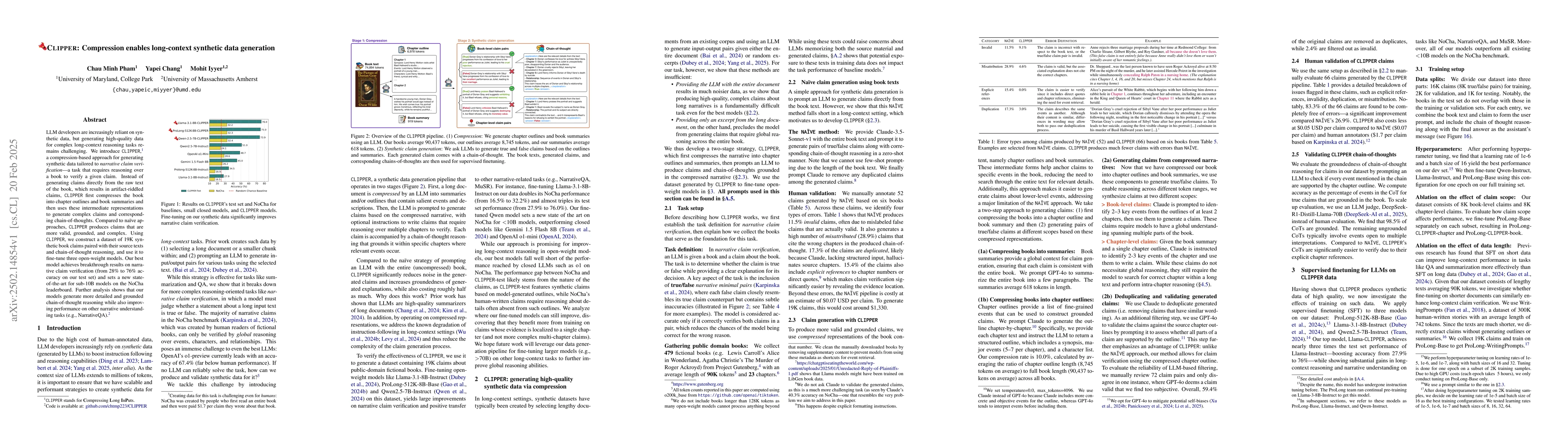 Thumbnail for CLIPPER: Compression enables long-context synthetic data generation