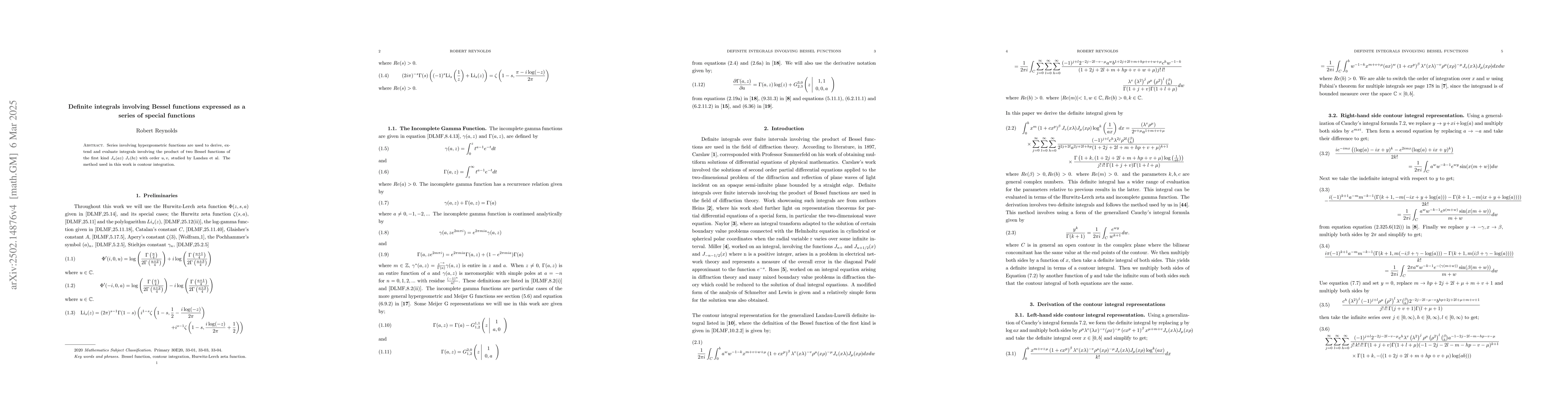 Thumbnail for Definite integrals involving Bessel functions expressed as a series of
  special functions