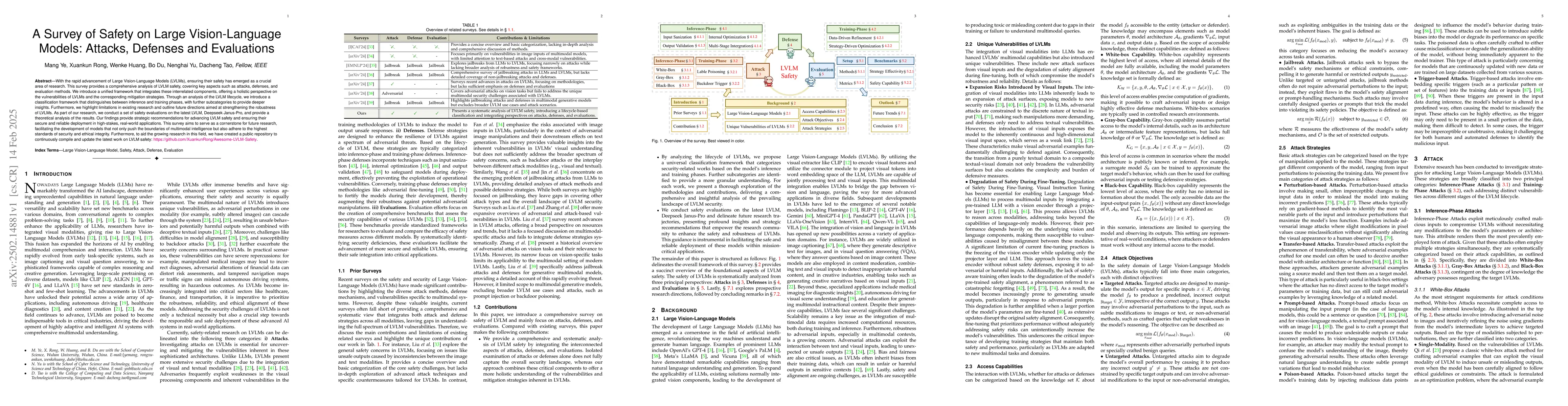 Thumbnail for A Survey of Safety on Large Vision-Language Models: Attacks, Defenses
  and Evaluations