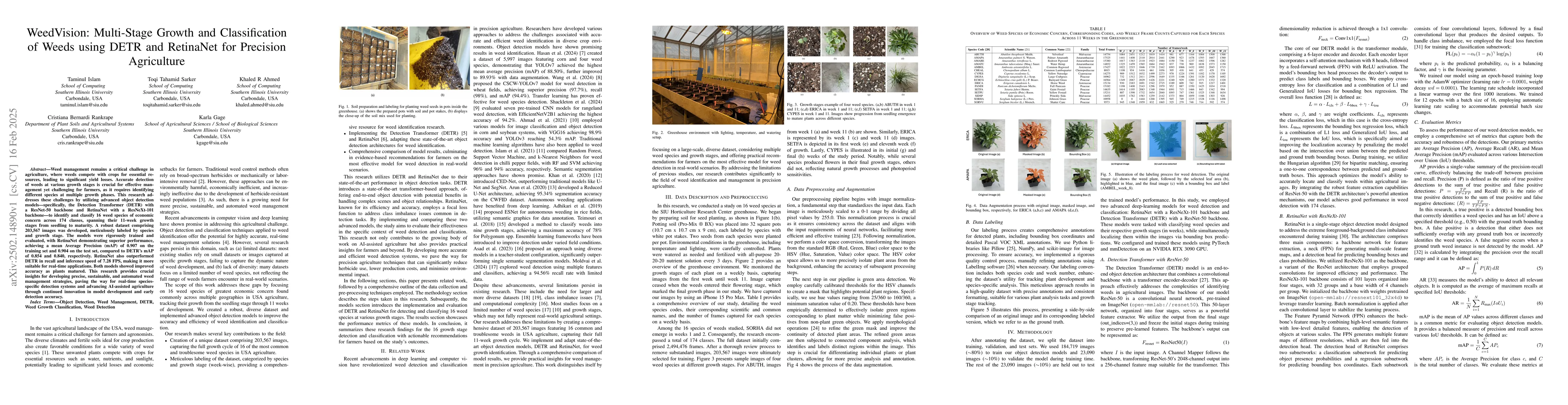 Thumbnail for WeedVision: Multi-Stage Growth and Classification of Weeds using DETR
  and RetinaNet for Precision Agriculture