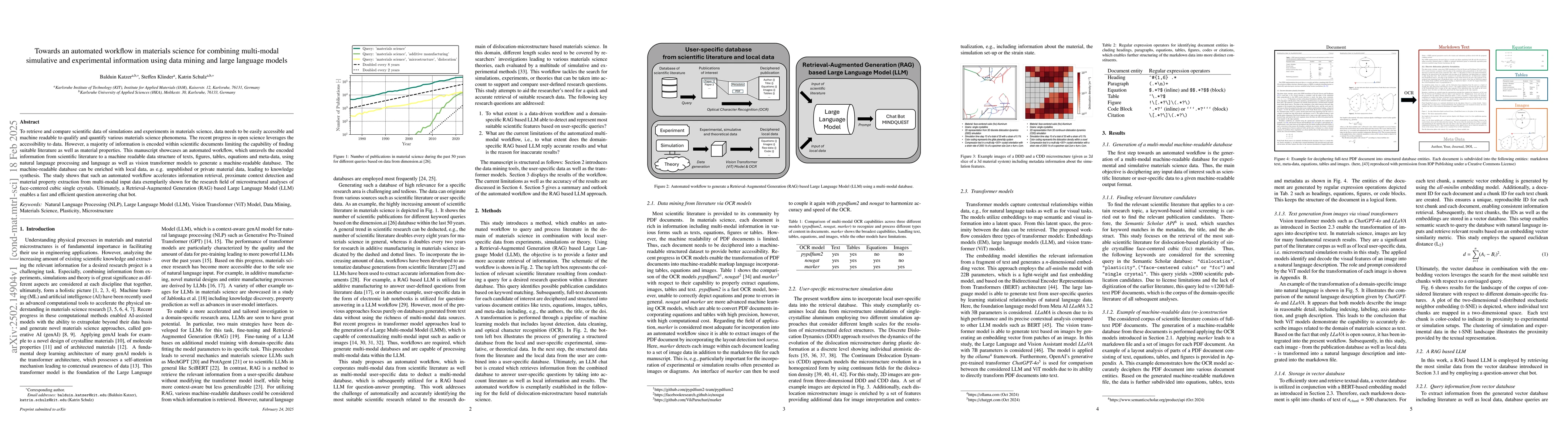 Thumbnail for Towards an automated workflow in materials science for combining
  multi-modal simulative and experimental information using data mining and
  large language models