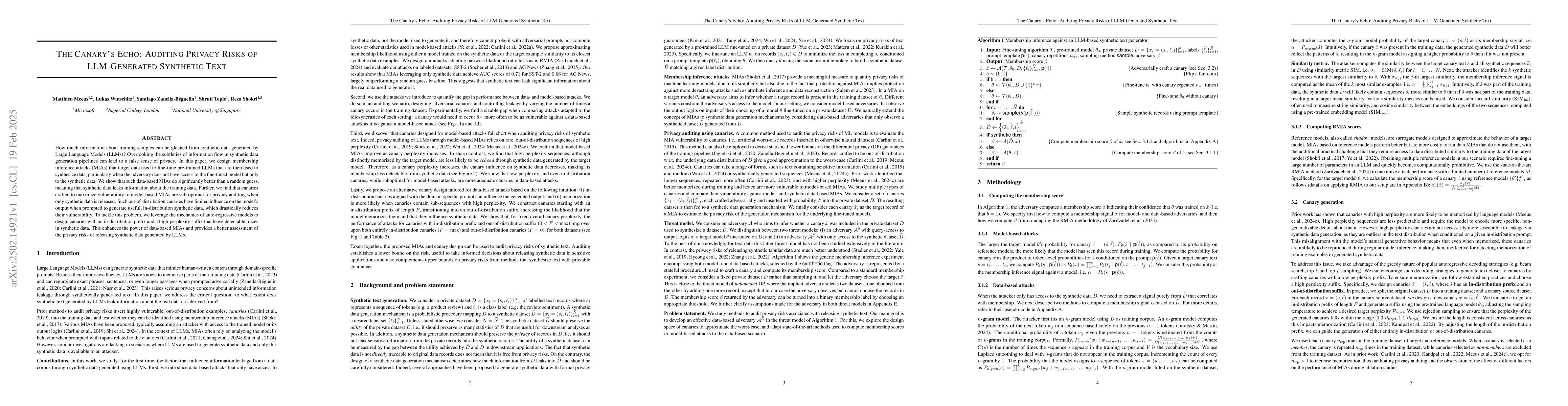 Thumbnail for The Canary's Echo: Auditing Privacy Risks of LLM-Generated Synthetic
  Text