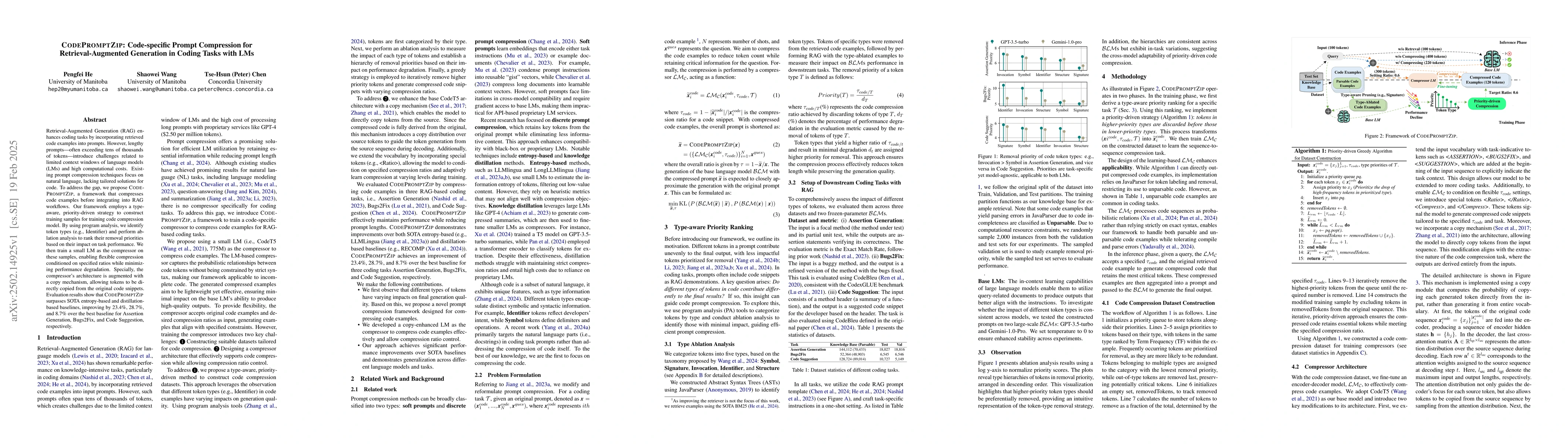 Thumbnail for CODEPROMPTZIP: Code-specific Prompt Compression for Retrieval-Augmented
  Generation in Coding Tasks with LMs