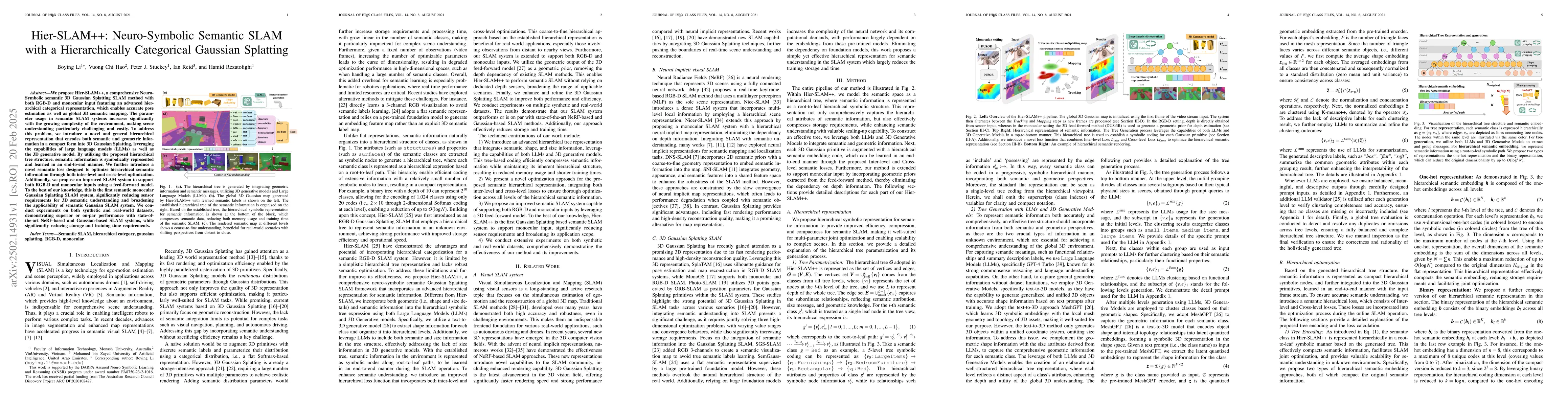 Thumbnail for Hier-SLAM++: Neuro-Symbolic Semantic SLAM with a Hierarchically
  Categorical Gaussian Splatting
