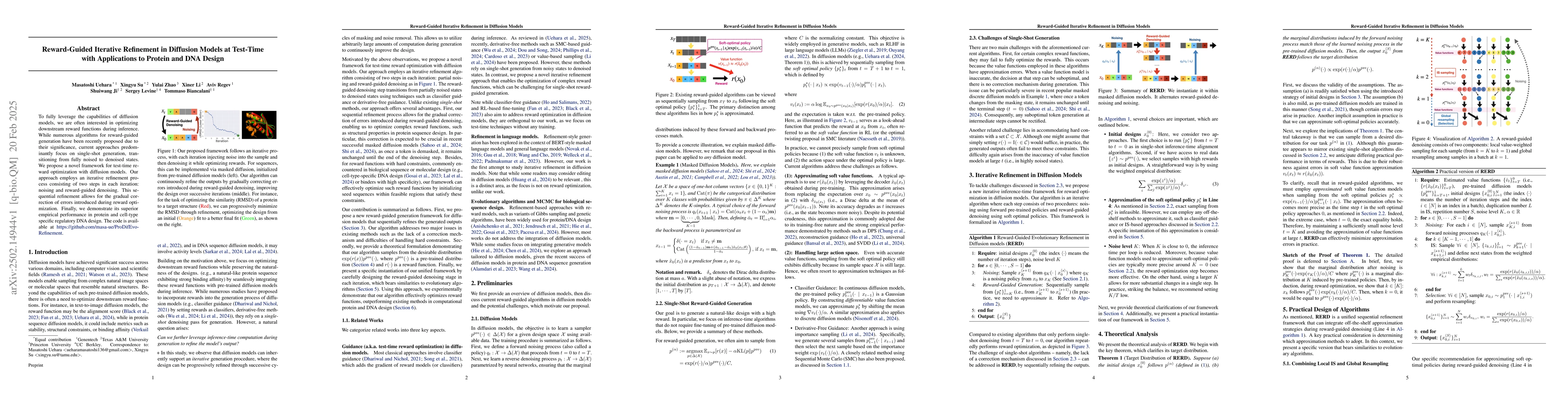 Thumbnail for Reward-Guided Iterative Refinement in Diffusion Models at Test-Time with
  Applications to Protein and DNA Design