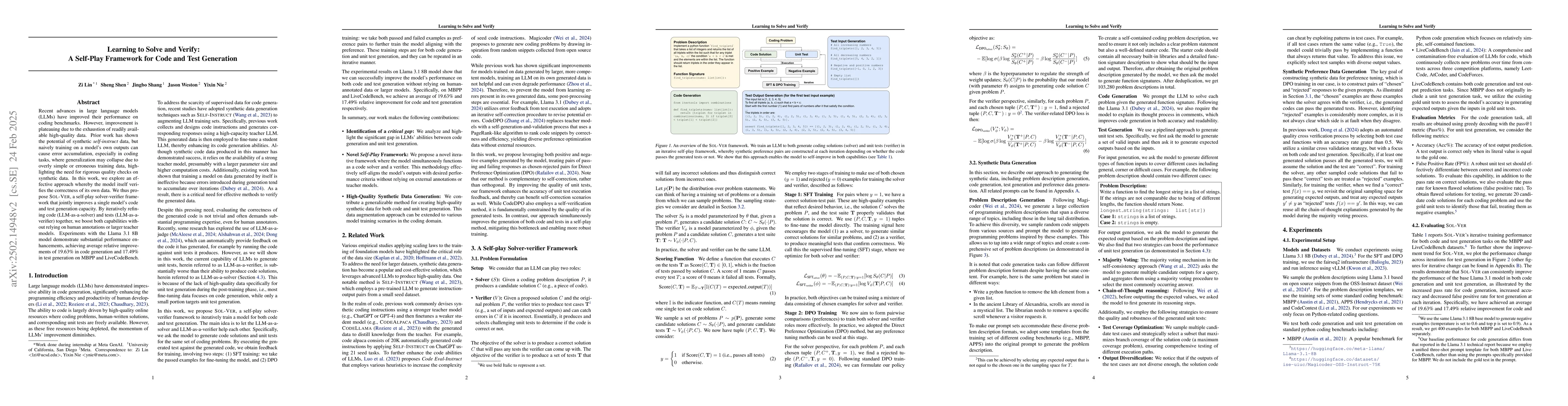 Thumbnail for Learning to Solve and Verify: A Self-Play Framework for Code and Test
  Generation