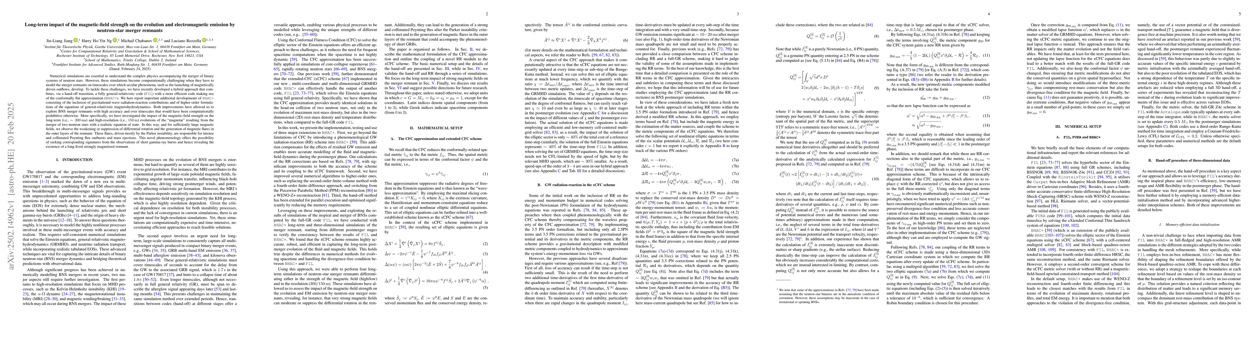 Thumbnail for Long-term impact of the magnetic-field strength on the evolution and
  electromagnetic emission by neutron-star merger remnants