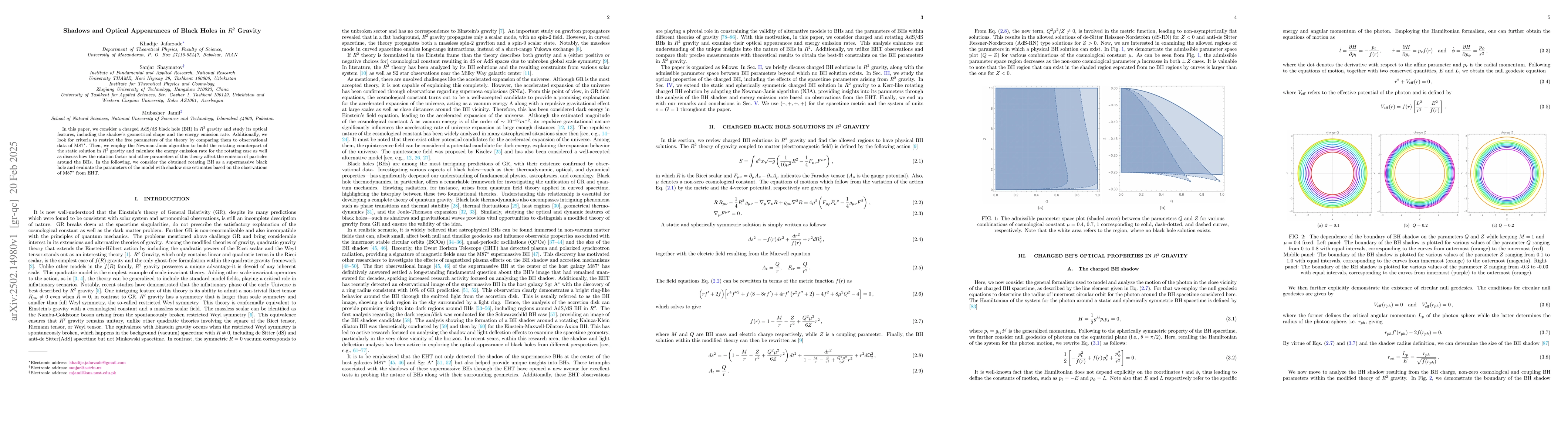 Thumbnail for Shadows and Optical Appearances of Black Holes in $R^{2}$ Gravity