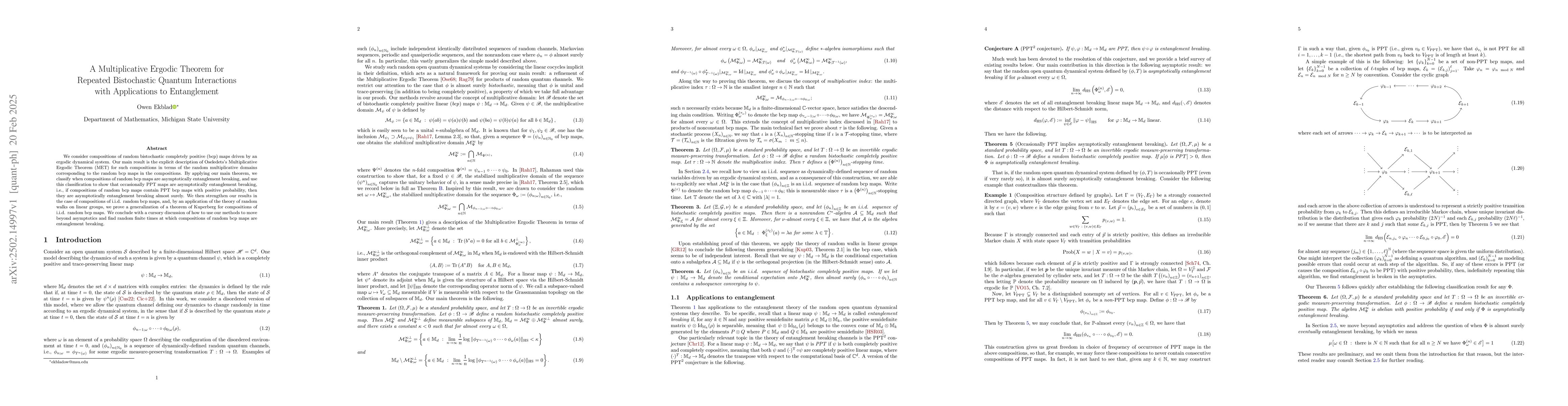 Thumbnail for A Multiplicative Ergodic Theorem for Repeated Bistochastic Quantum
  Interactions with Applications to Entanglement