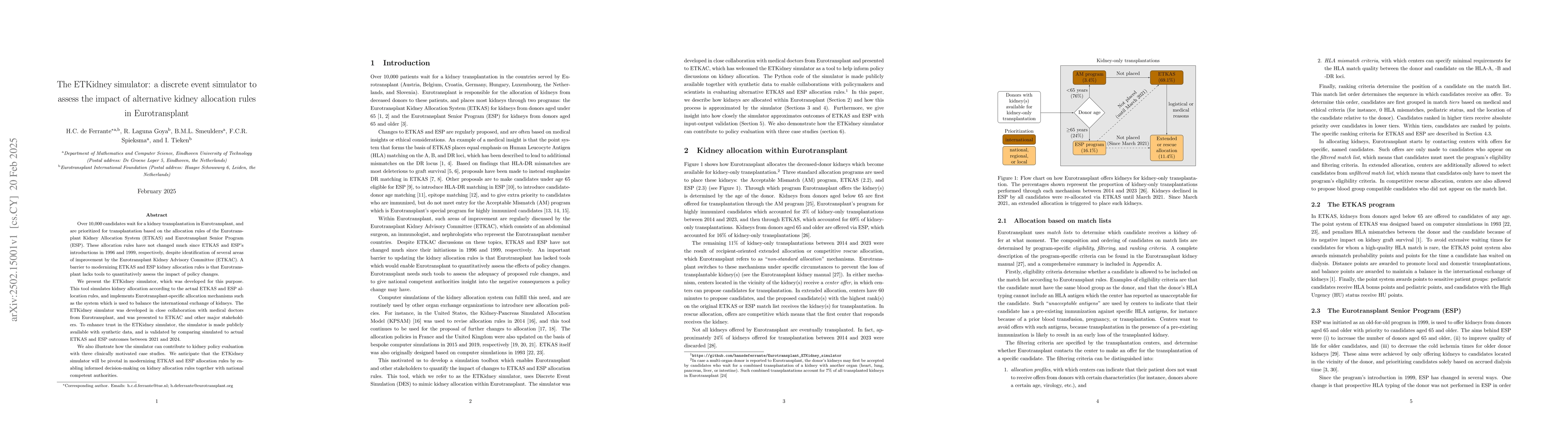 Thumbnail for The ETKidney simulator: a discrete event simulator to assess the impact
  of alternative kidney allocation rules in Eurotransplant