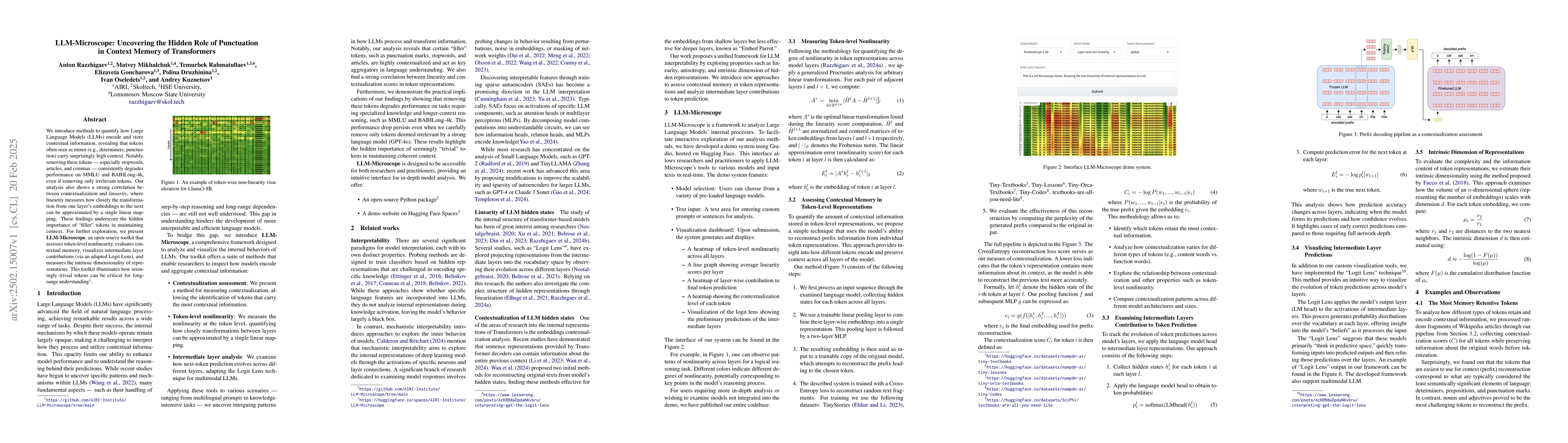 Thumbnail for LLM-Microscope: Uncovering the Hidden Role of Punctuation in Context
  Memory of Transformers