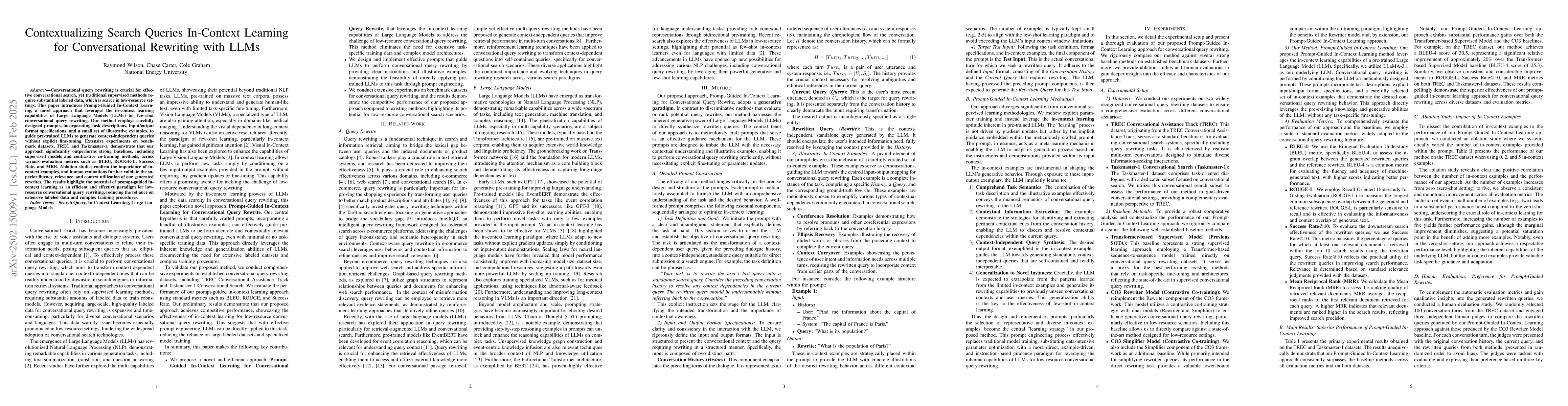 Thumbnail for Contextualizing Search Queries In-Context Learning for Conversational
  Rewriting with LLMs