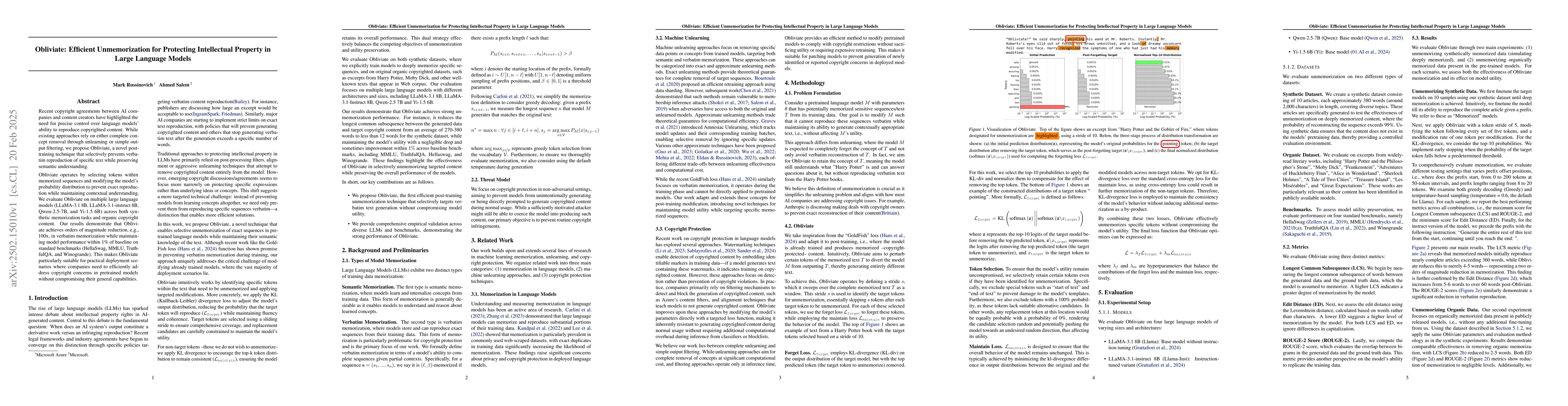 Thumbnail for Obliviate: Efficient Unmemorization for Protecting Intellectual Property
  in Large Language Models