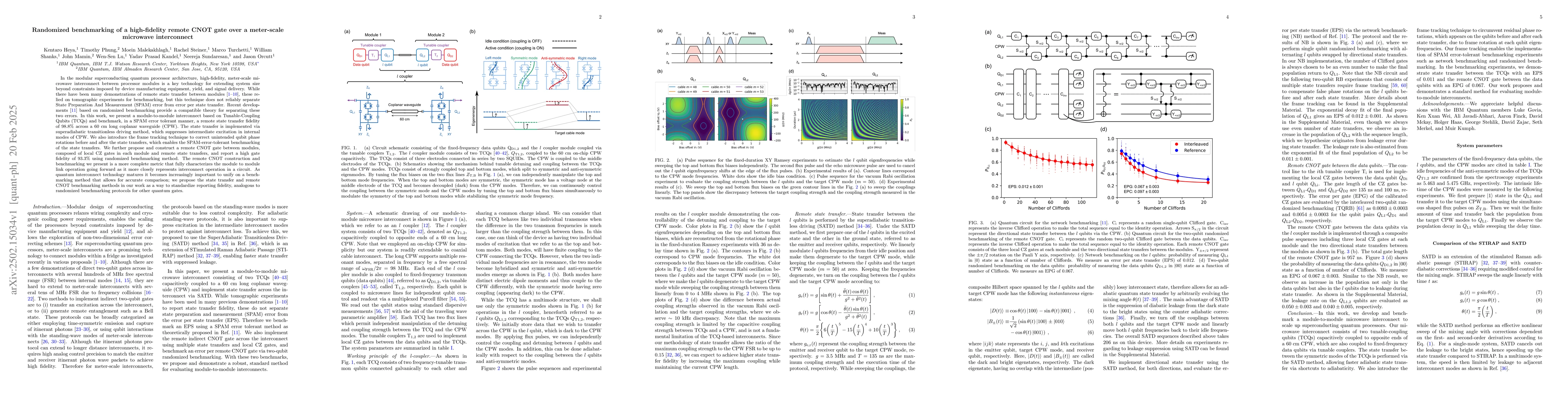 Thumbnail for Randomized benchmarking of a high-fidelity remote CNOT gate over a
  meter-scale microwave interconnect