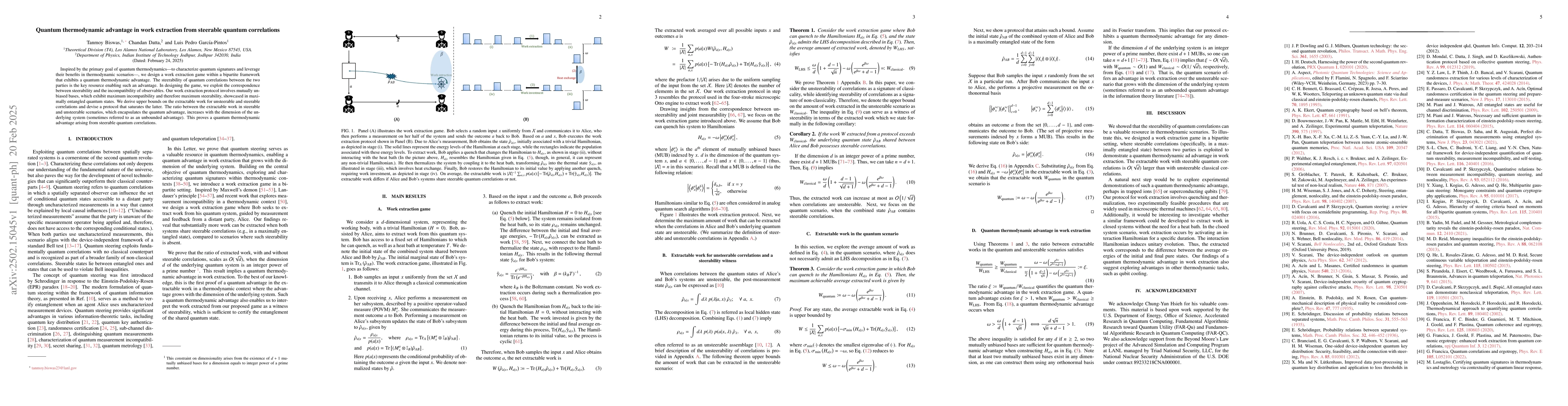 Thumbnail for Quantum thermodynamic advantage in work extraction from steerable
  quantum correlations