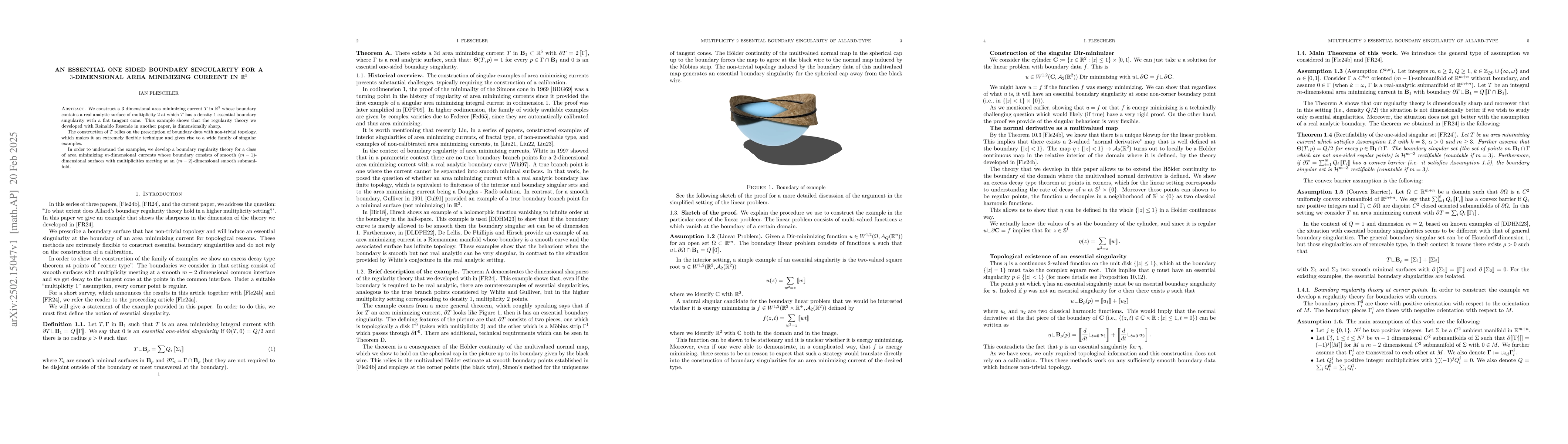 Thumbnail for An essential one sided boundary singularity for a $3$-dimensional area
  minimizing current in $\mathbb{R}^5$
