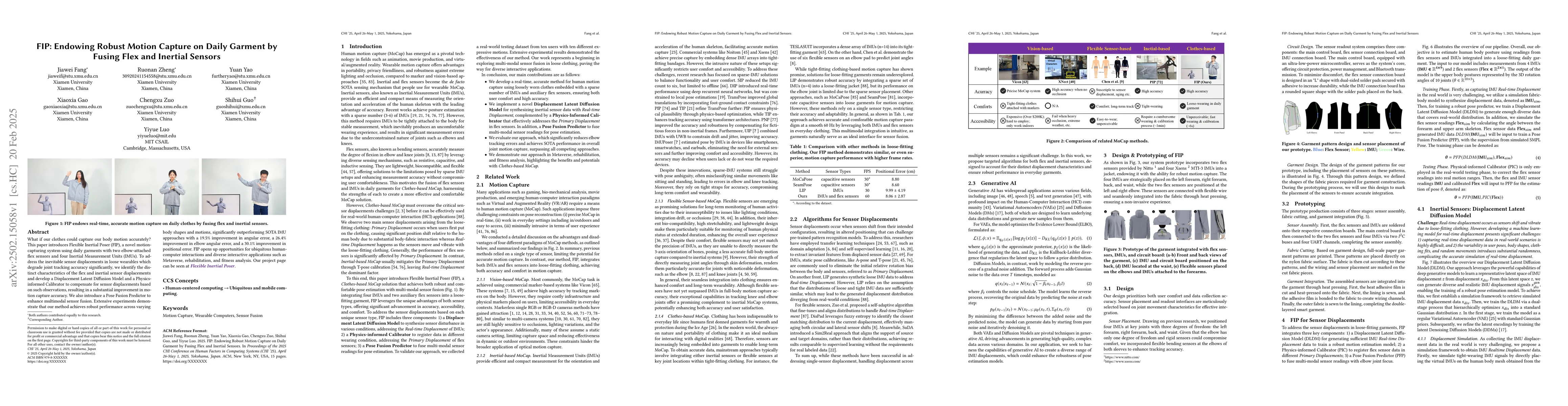 Thumbnail for FIP: Endowing Robust Motion Capture on Daily Garment by Fusing Flex and
  Inertial Sensors