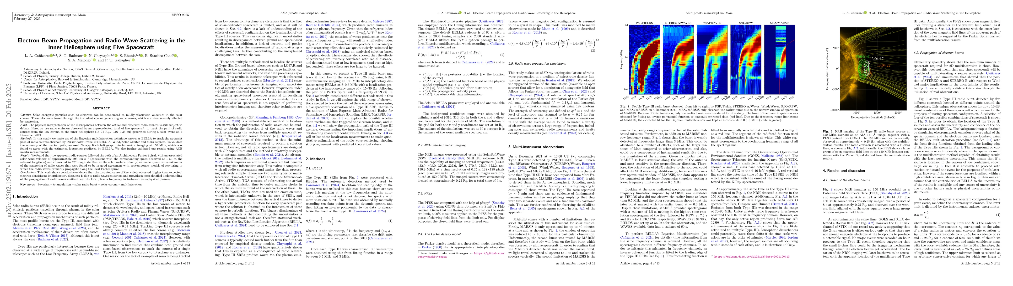 Thumbnail for Electron Beam Propagation and Radio-Wave Scattering in the Inner
  Heliosphere using Five Spacecraft