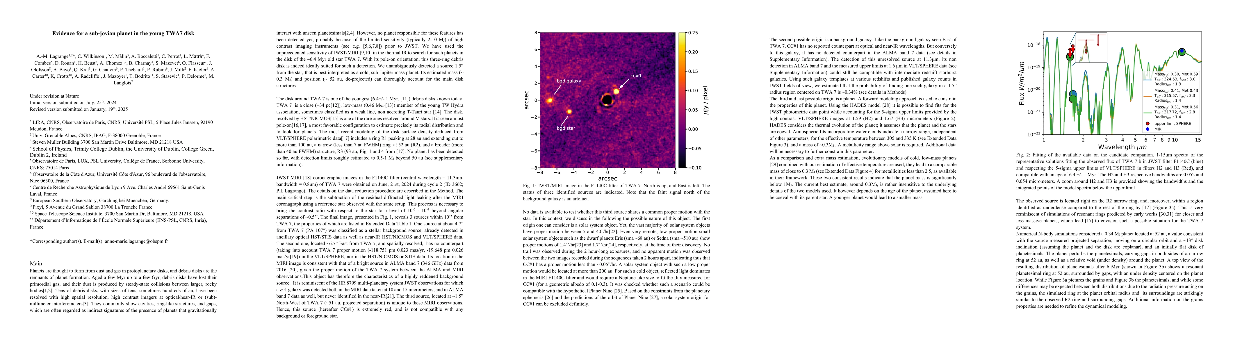 Thumbnail for Evidence for a sub-jovian planet in the young TWA7 disk