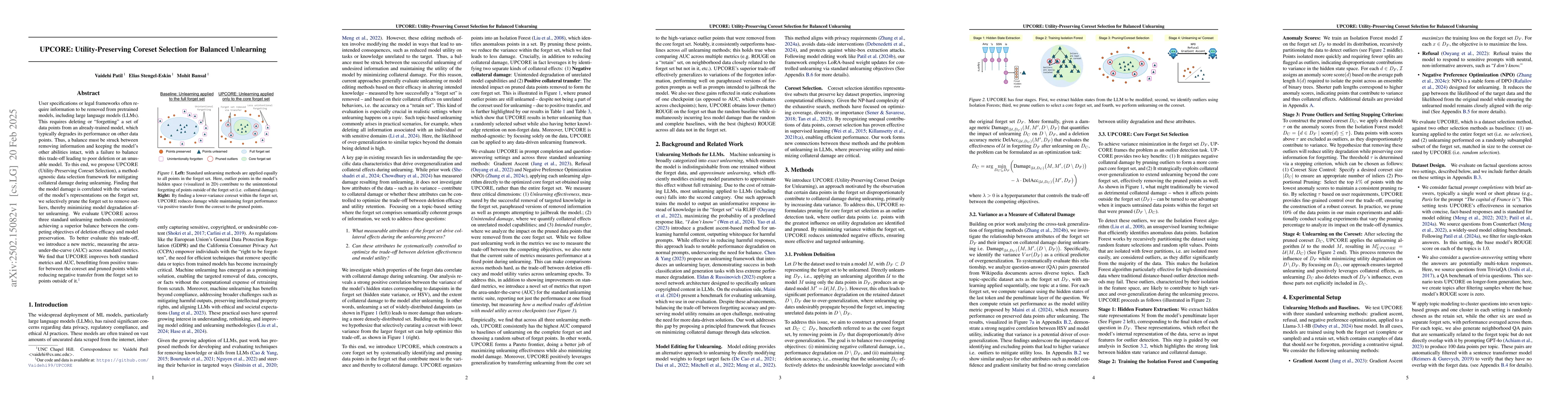 Thumbnail for UPCORE: Utility-Preserving Coreset Selection for Balanced Unlearning