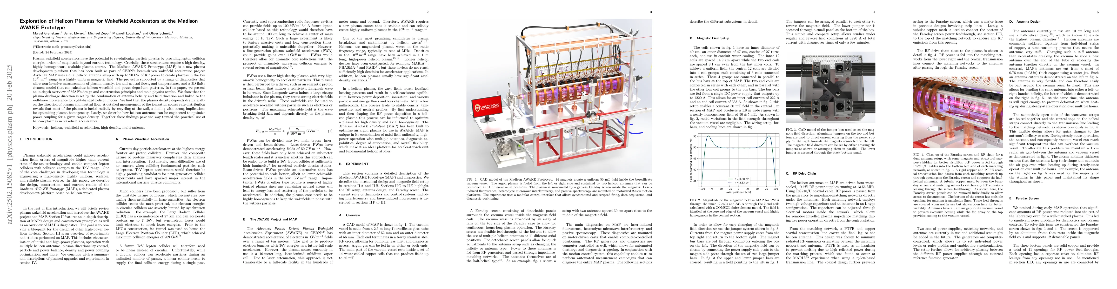 Thumbnail for Exploration of Helicon Plasmas for Wakefield Accelerators at the Madison
  AWAKE Prototype