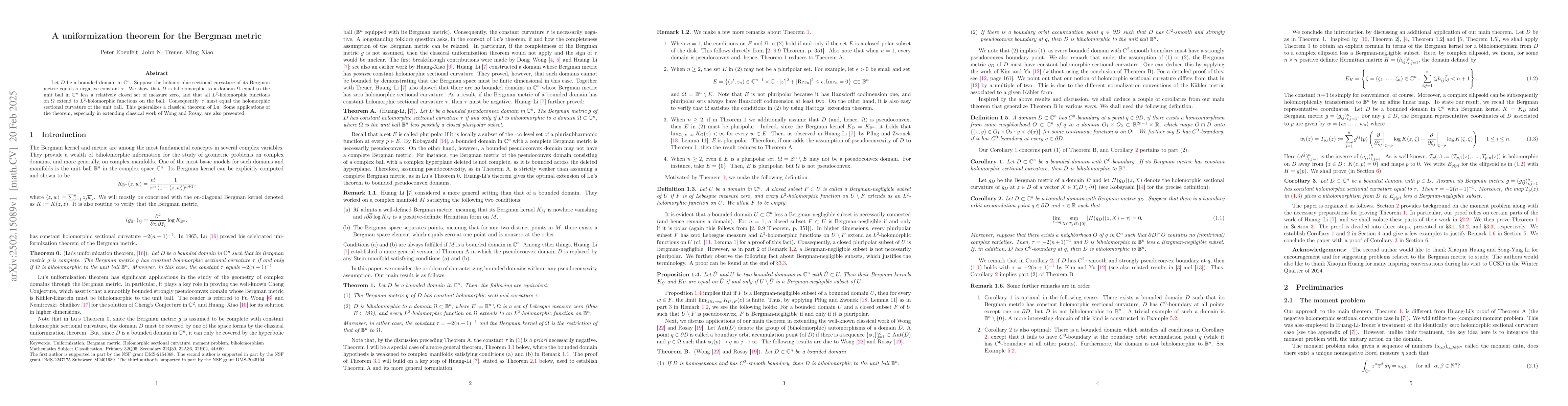 Thumbnail for A uniformization theorem for the Bergman metric