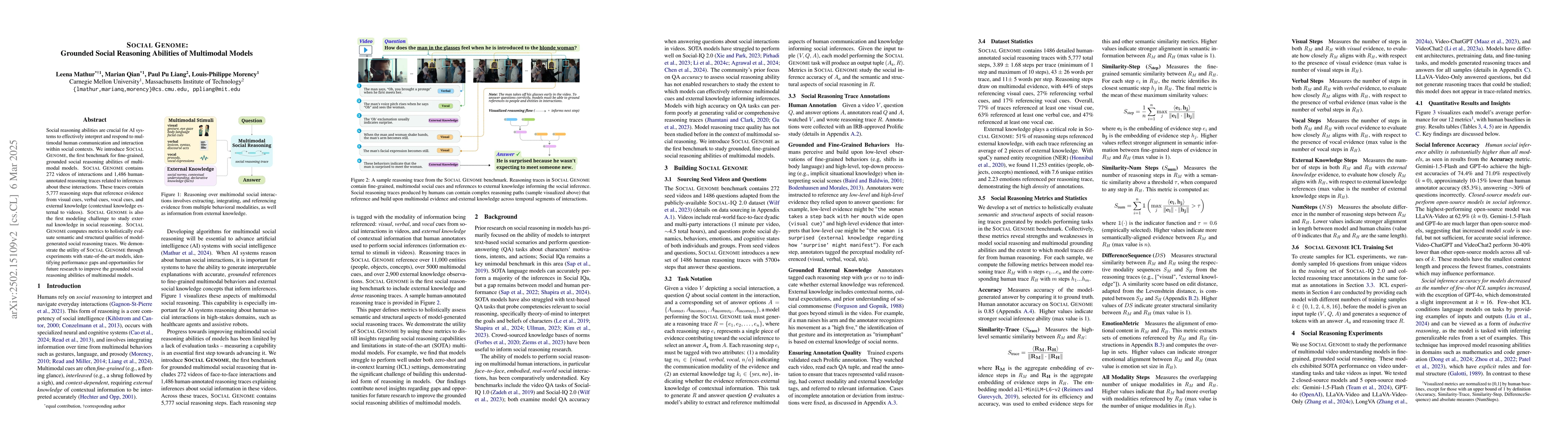 Thumbnail for Social Genome: Grounded Social Reasoning Abilities of Multimodal Models