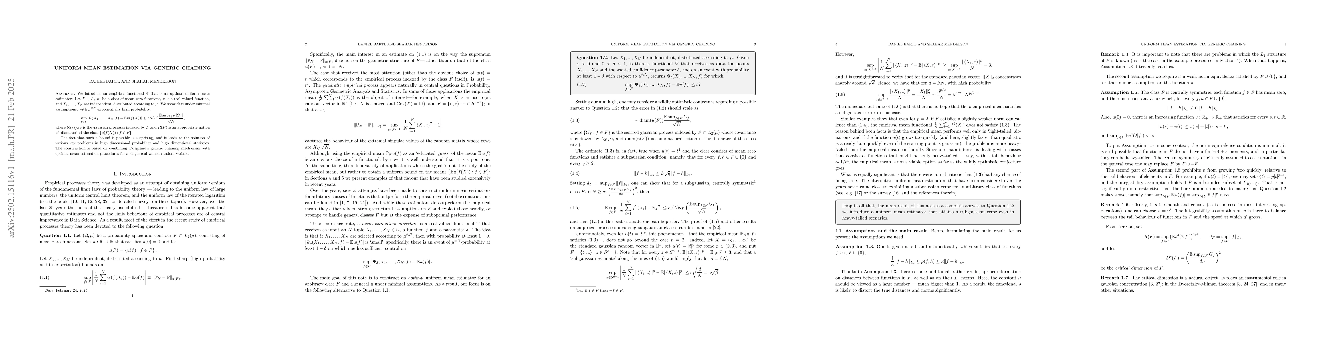 Thumbnail for Uniform mean estimation via generic chaining