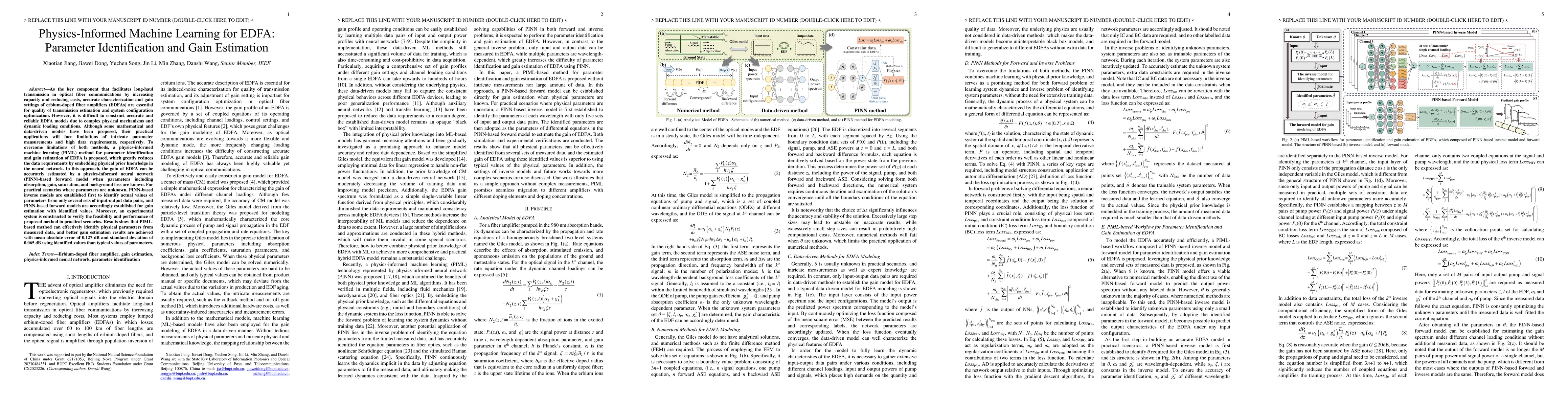Thumbnail for Physics-Informed Machine Learning for EDFA: Parameter Identification and
  Gain Estimation