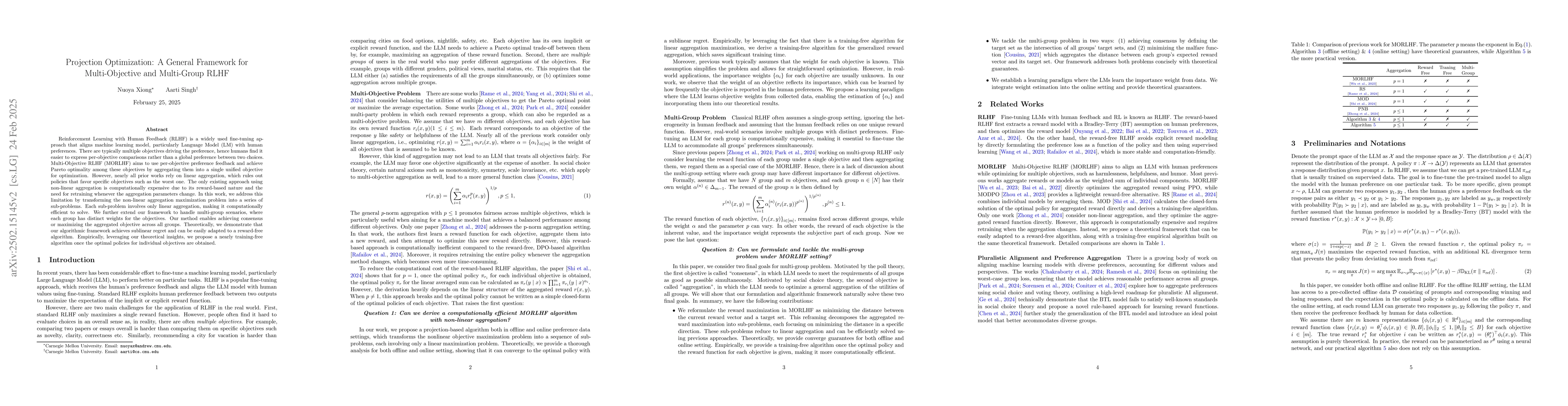 Thumbnail for Projection Optimization: A General Framework for Multi-Objective and
  Multi-Group RLHF