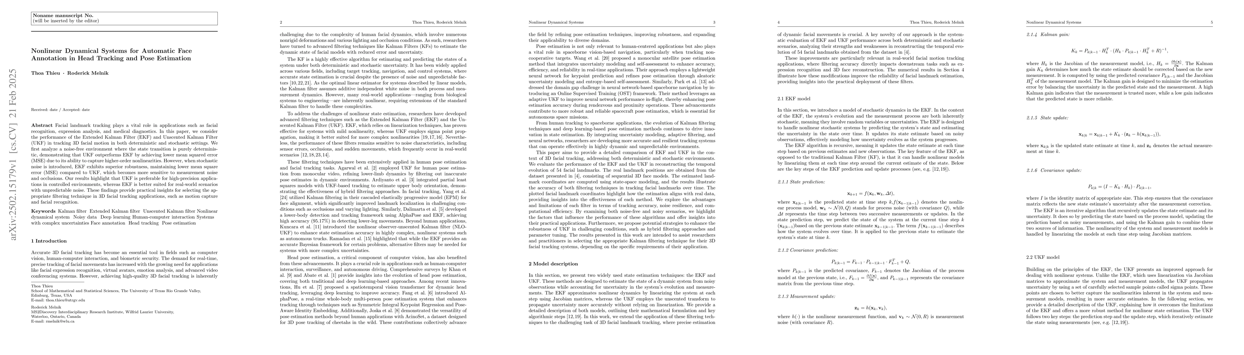 Thumbnail for Nonlinear Dynamical Systems for Automatic Face Annotation in Head
  Tracking and Pose Estimation