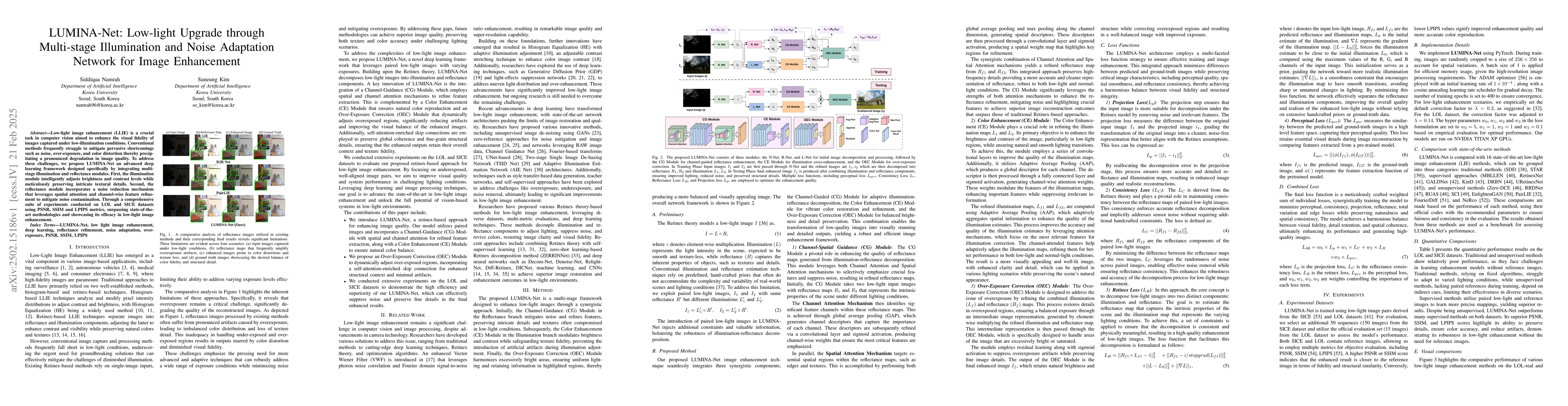Thumbnail for LUMINA-Net: Low-light Upgrade through Multi-stage Illumination and Noise
  Adaptation Network for Image Enhancement