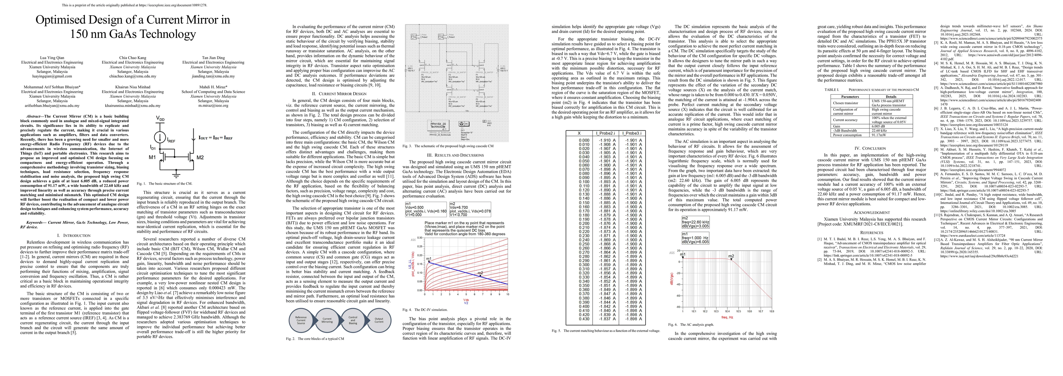Thumbnail for Optimised Design of a Current Mirror in 150 nm GaAs Technology