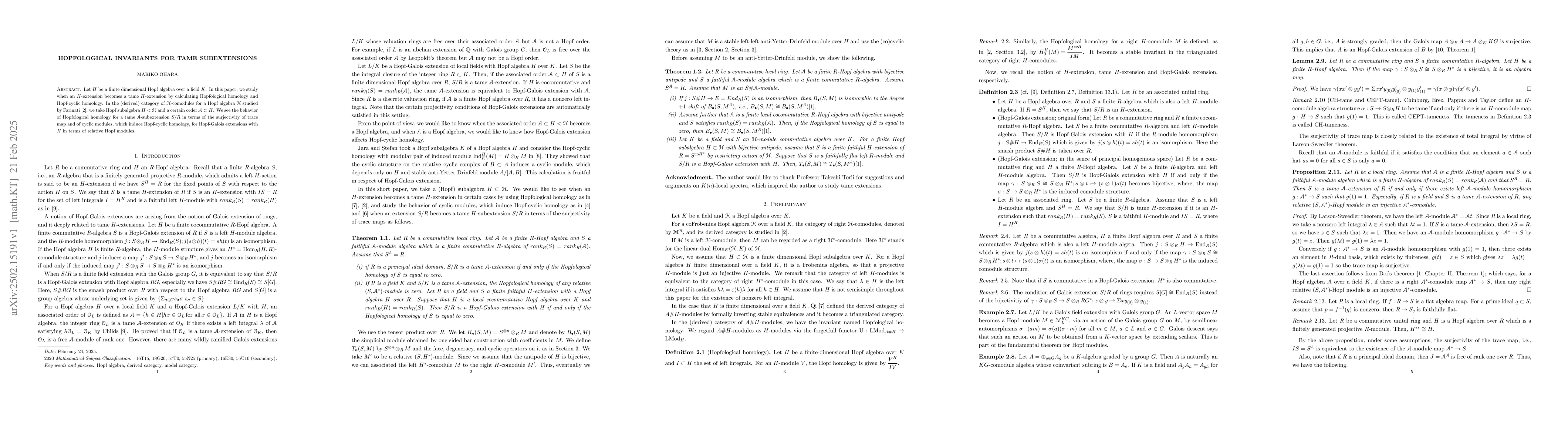 Thumbnail for Hopfological invariants for tame subextensions