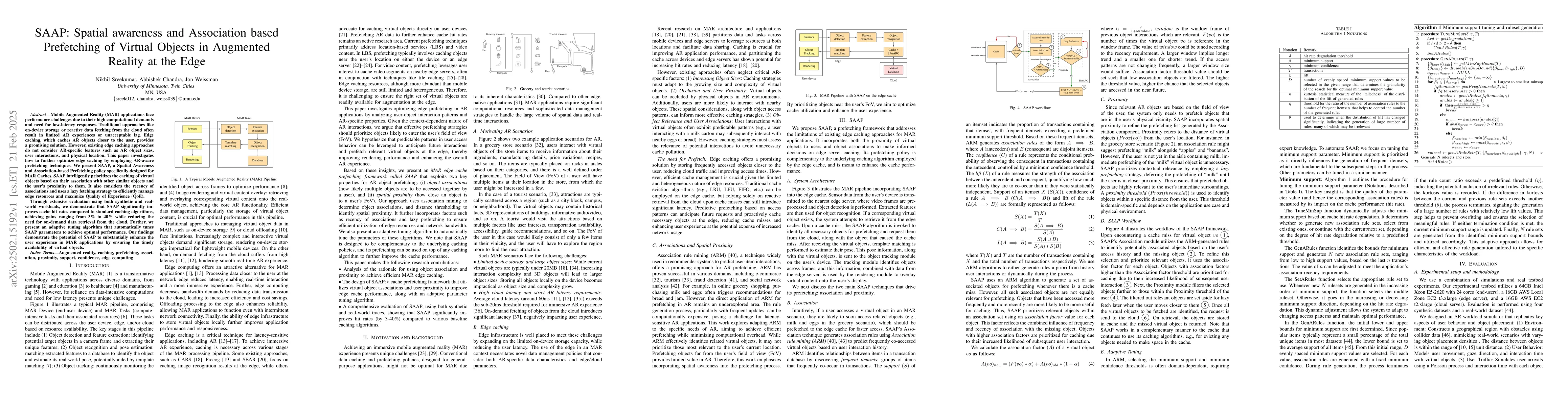 Thumbnail for SAAP: Spatial awareness and Association based Prefetching of Virtual
  Objects in Augmented Reality at the Edge