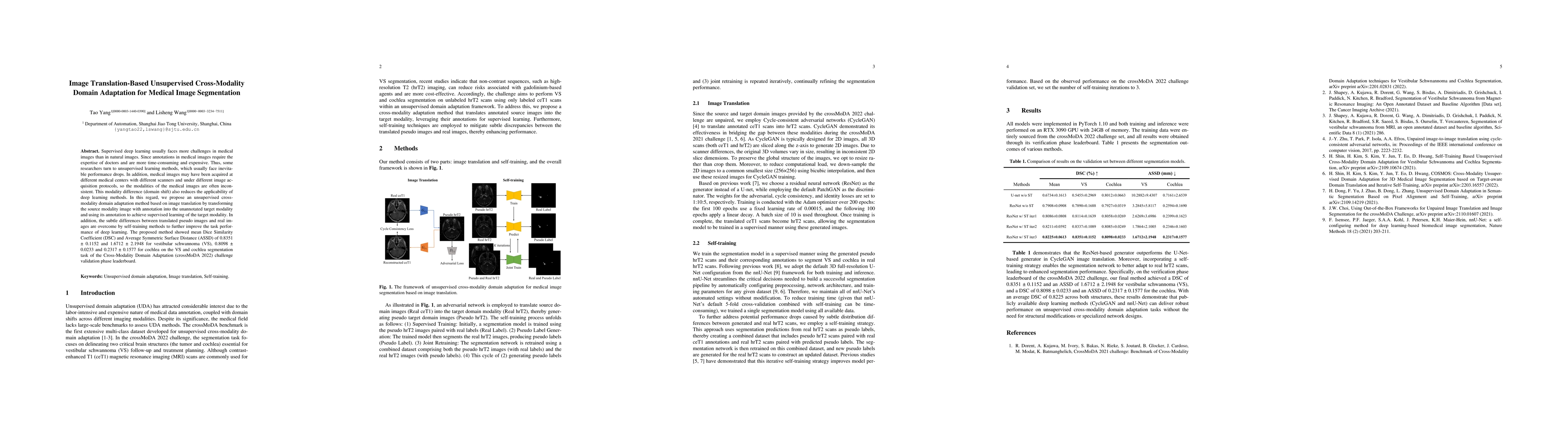 Thumbnail for Image Translation-Based Unsupervised Cross-Modality Domain Adaptation
  for Medical Image Segmentation