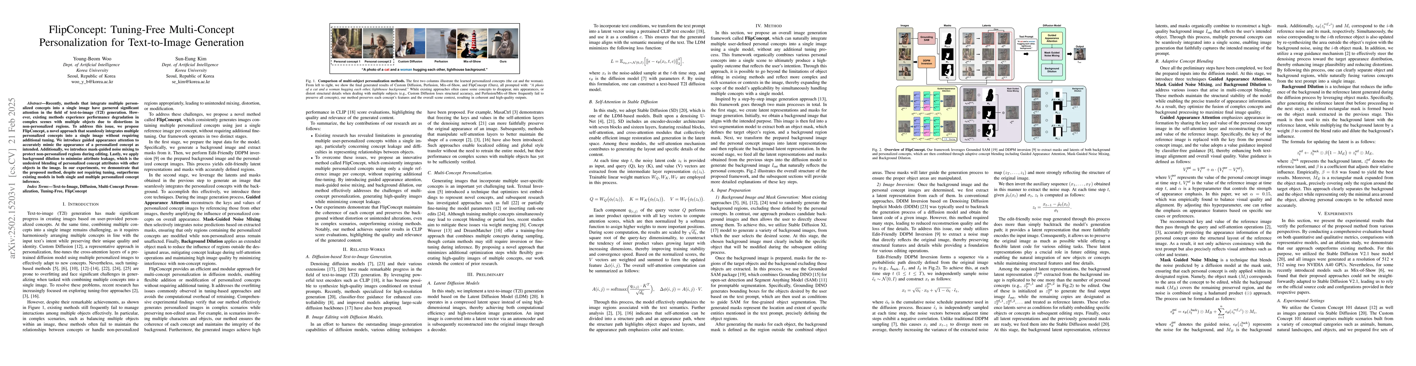 Thumbnail for FlipConcept: Tuning-Free Multi-Concept Personalization for Text-to-Image
  Generation
