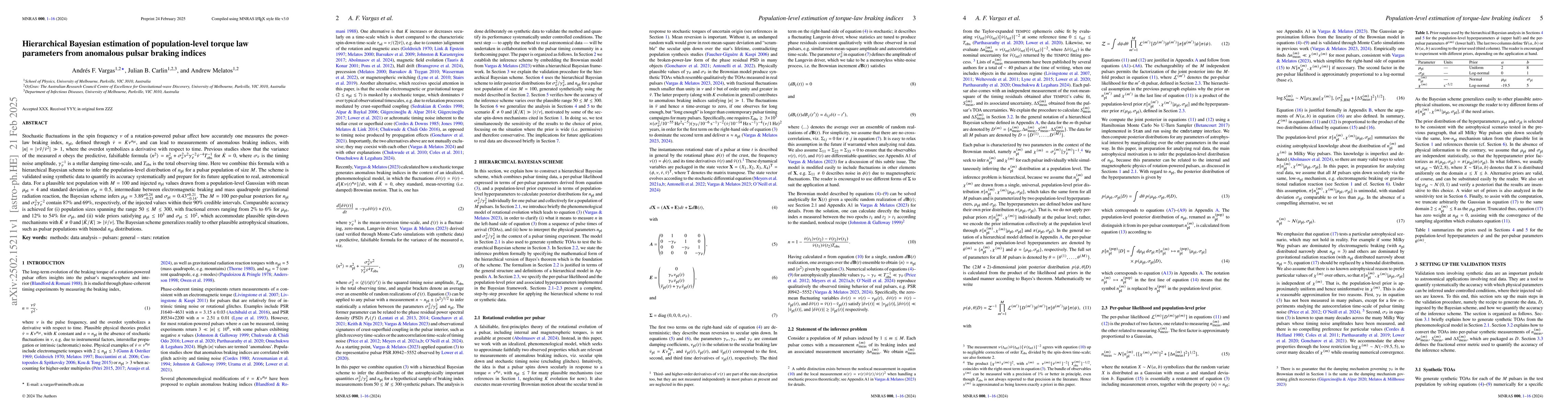 Thumbnail for Hierarchical Bayesian estimation of population-level torque law
  parameters from anomalous pulsar braking indices