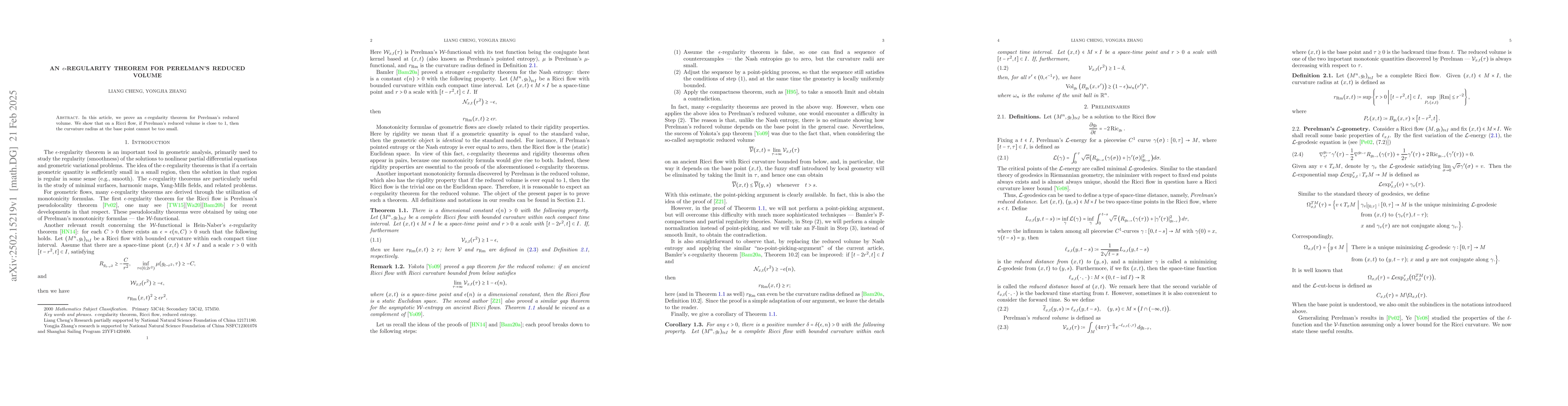 Thumbnail for An $ε$-regularity theorem for Perelman's reduced volume