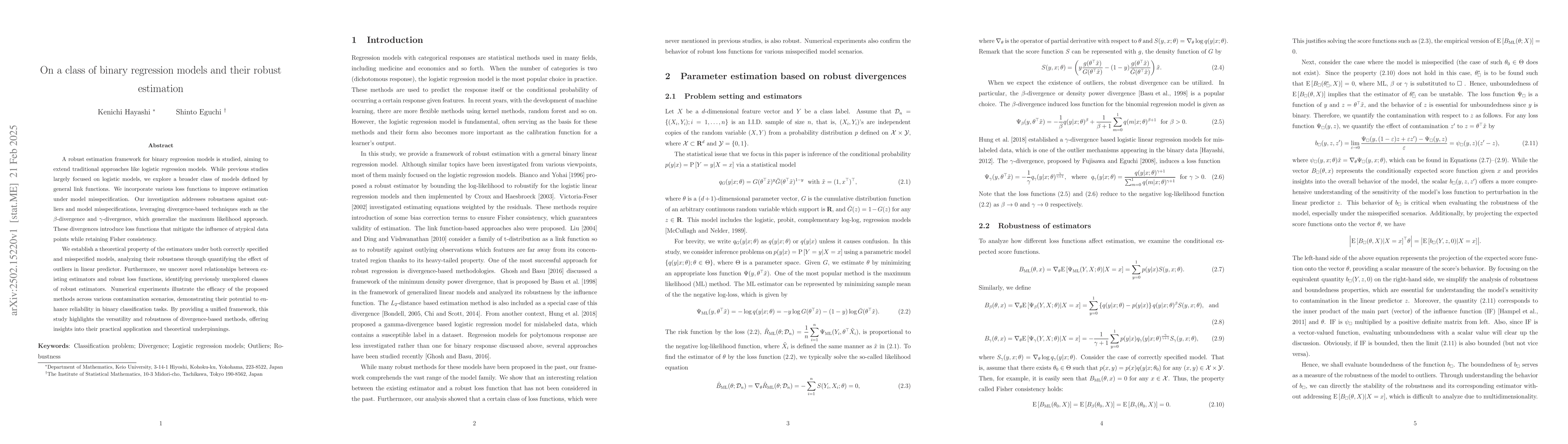 Thumbnail for On a class of binary regression models and their robust estimation