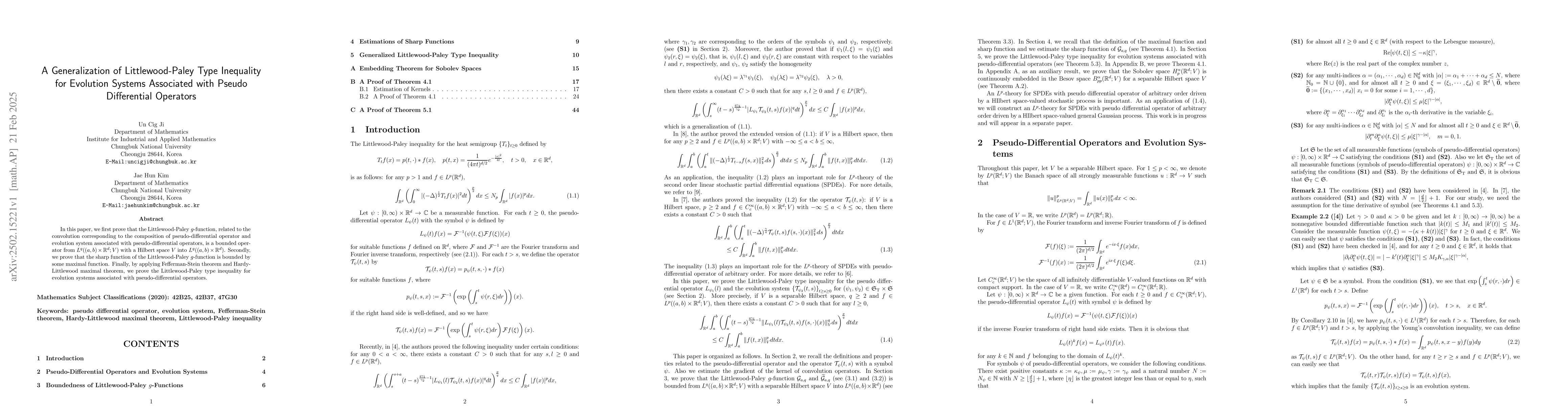 Thumbnail for A Generalization of Littlewood-Paley Type Inequality for Evolution
  Systems Associated with Pseudo Differential Operators