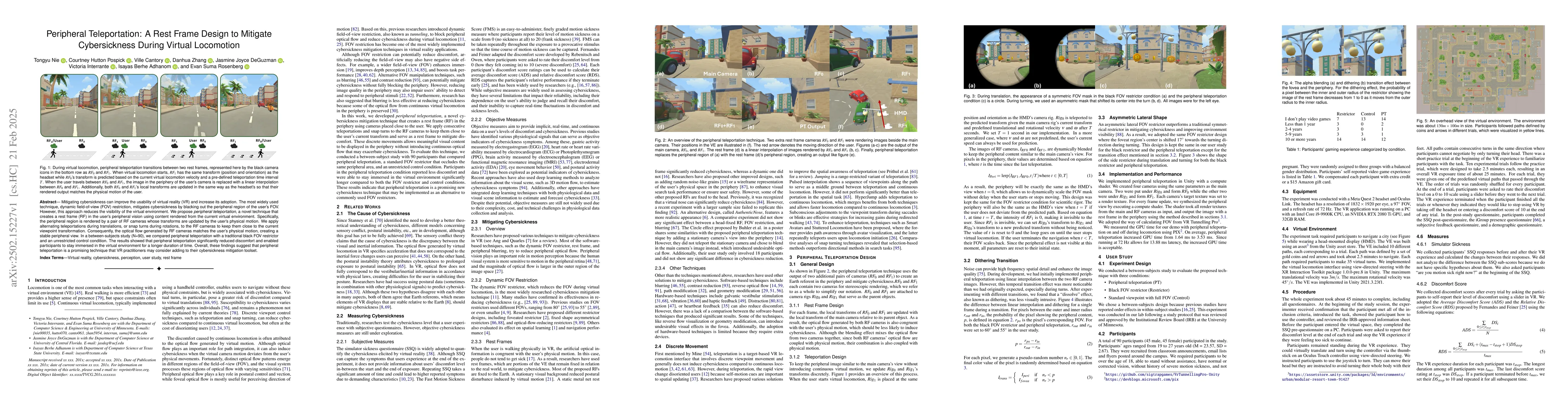 Thumbnail for Peripheral Teleportation: A Rest Frame Design to Mitigate Cybersickness
  During Virtual Locomotion