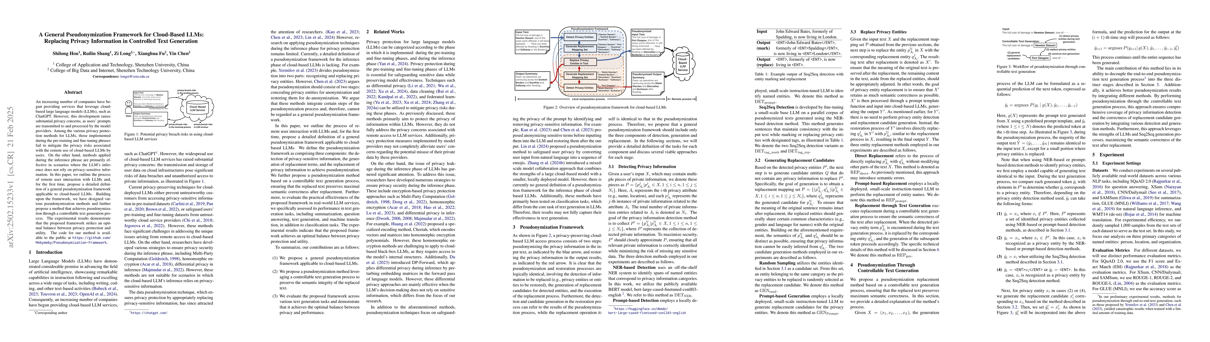 Thumbnail for A General Pseudonymization Framework for Cloud-Based LLMs: Replacing
  Privacy Information in Controlled Text Generation